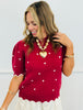 Short Sleeve Scalloped Polka Dot Top (Reg & Plus) - 2 Colors