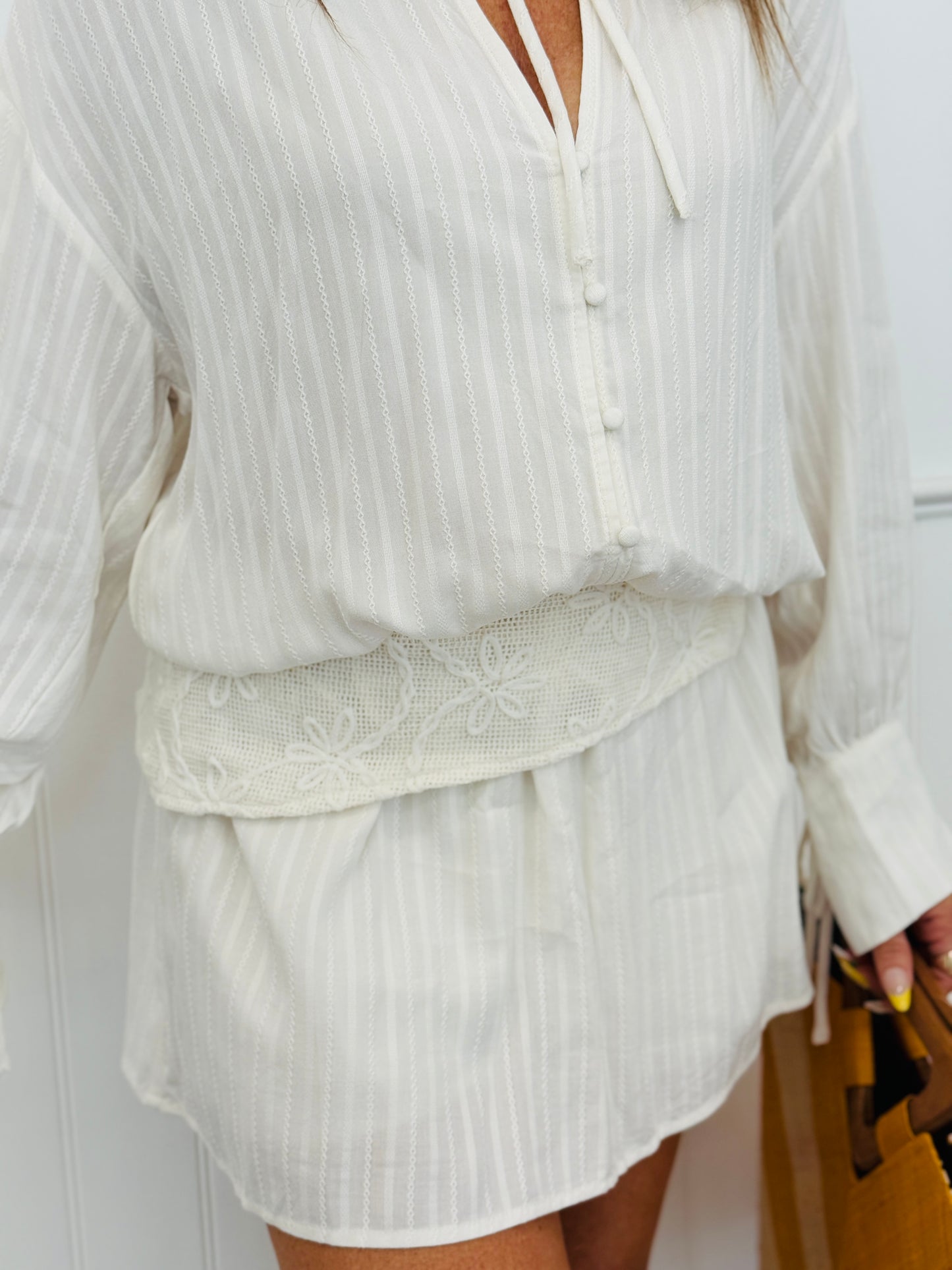 Cream Cummerbund Side Tie  Mini Dress (Reg.)