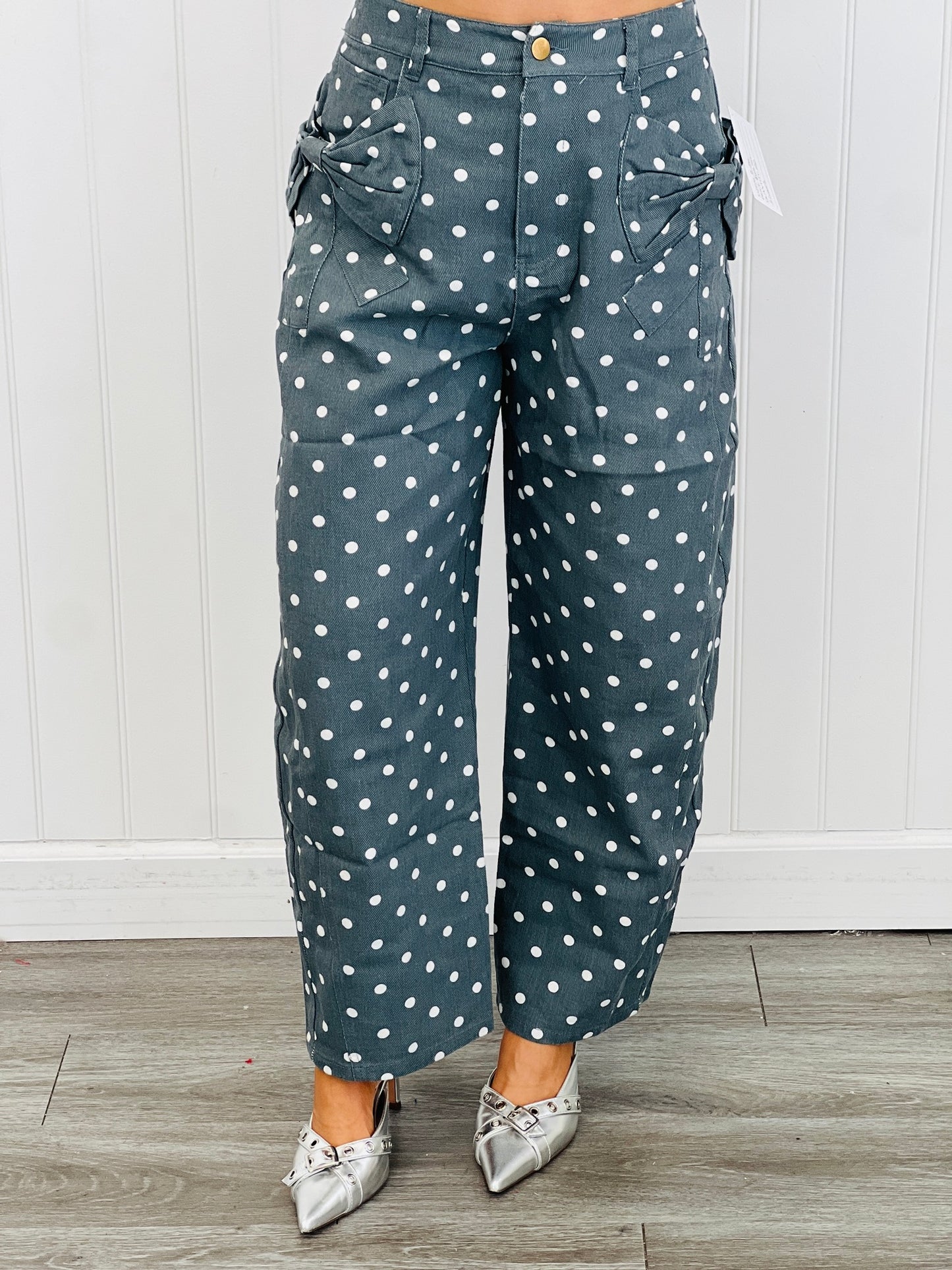 Denim Polka Dot Print Barrel Pants (Reg. and Plus) - 3 Colors