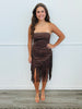 Dark Brown Studded Suede Fringe Mini Dress (Reg.)
