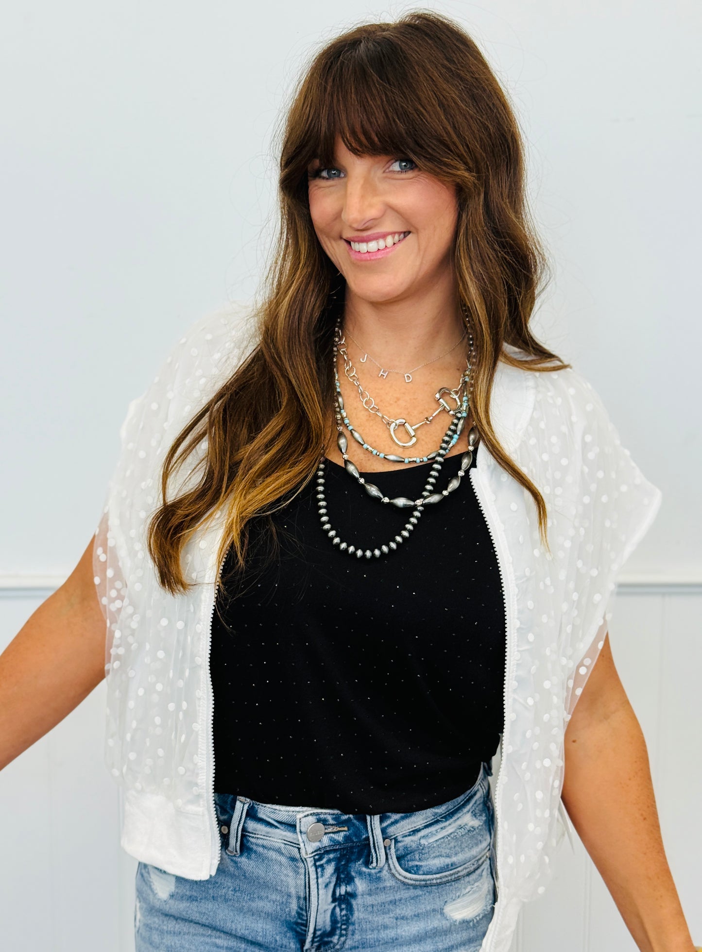 Black Rhinestone V- Neck Double Strap Blouse (Reg.)