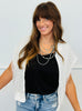 Black Rhinestone V- Neck Double Strap Blouse (Reg.)