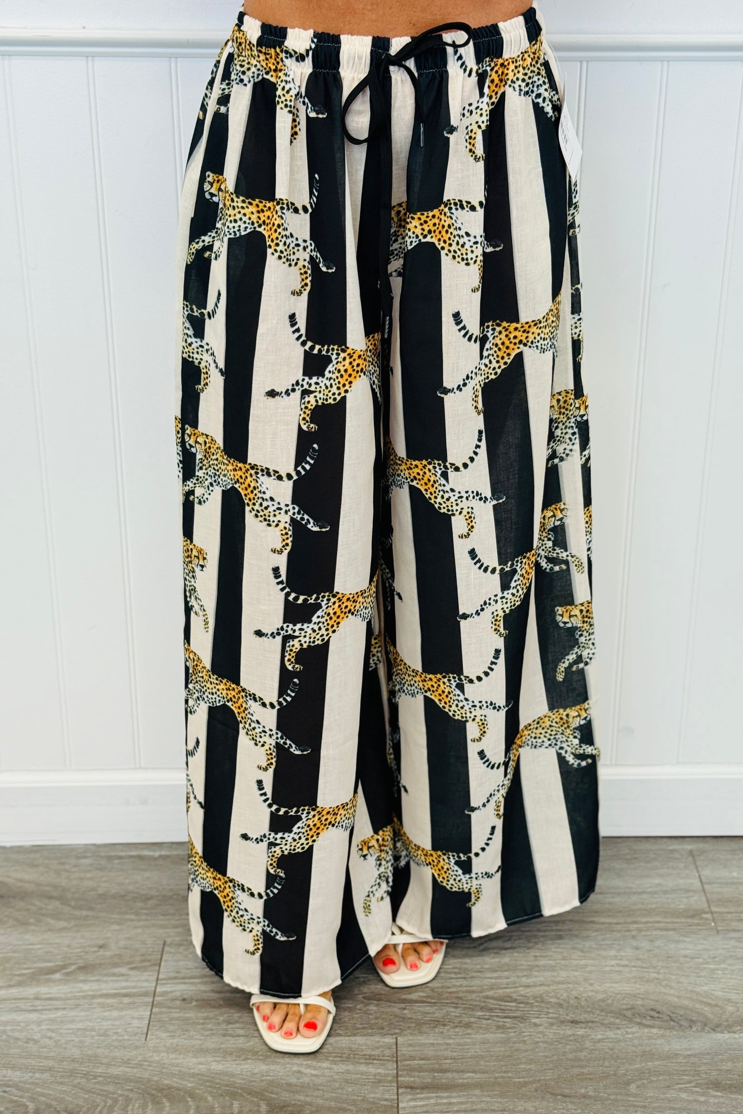 Striped Cheetah Wide Leg Pants (One Size)