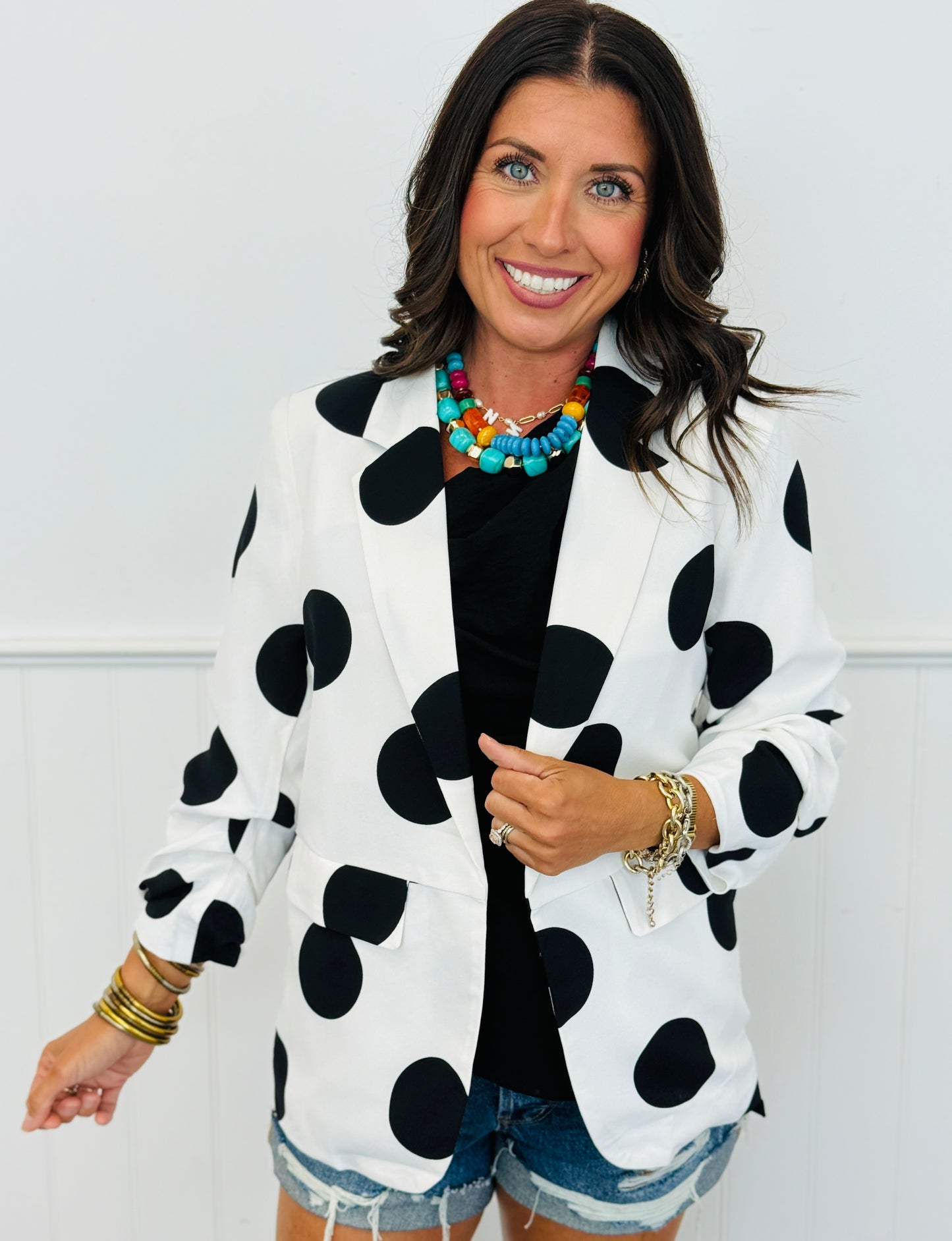 White/Black Polka Dot Blazer (Reg & Plus)