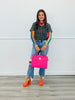 Hot Pink/Orange Checkered Mesh LS Top (Reg & Plus)