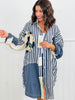 POL Navy Stripe Contrast Peace Marks Shacket (Reg.)