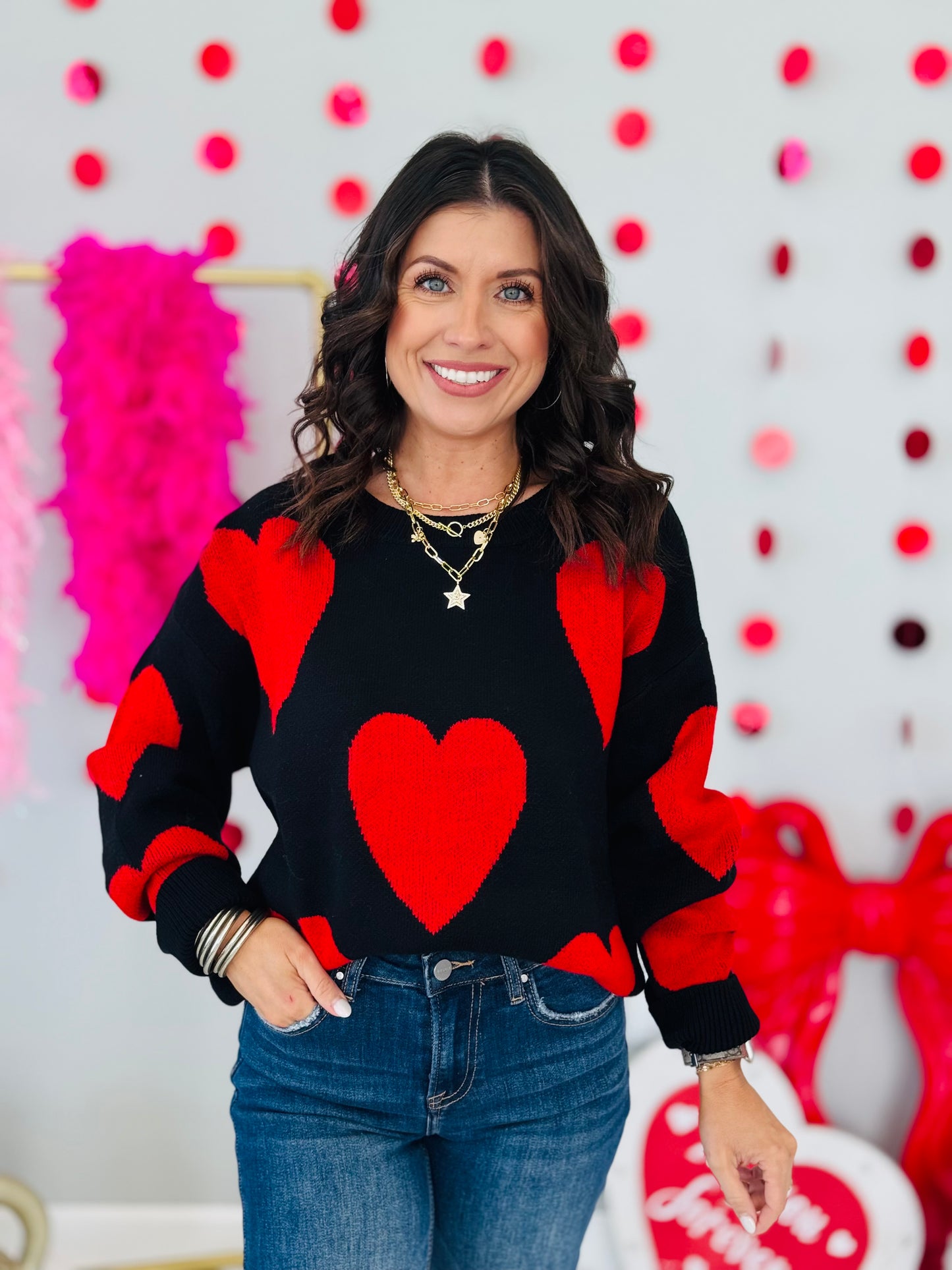 Black/Red Heart Knit Sweater (Reg.)