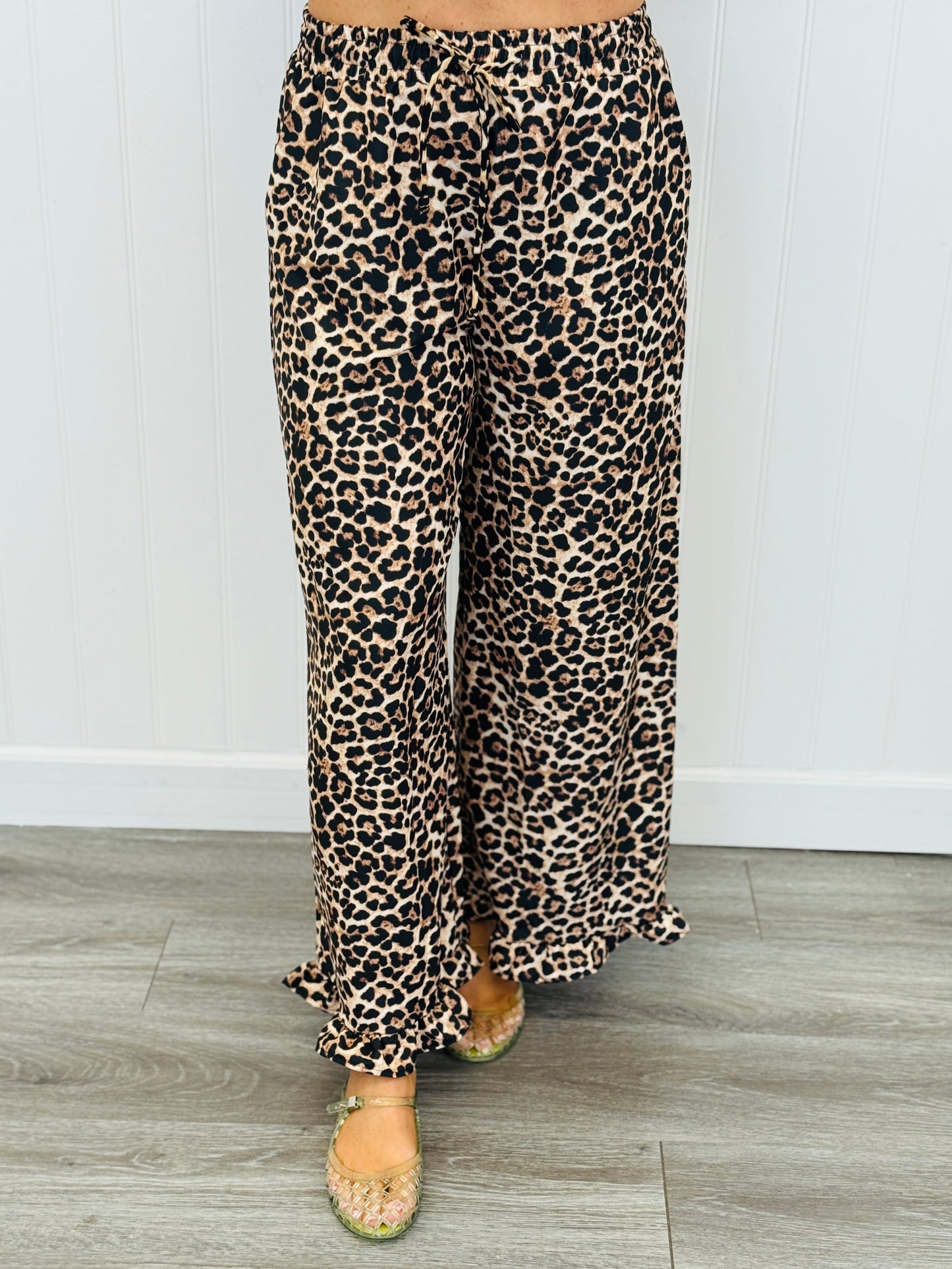 Leopard Print Ruffle Hem Pants (Reg. and Plus)
