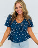 Navy Polka Dot Bubble Sleeve Blouse (Reg.)