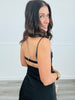 Black Satin Front Tie Mini Slip Dress (Reg.)