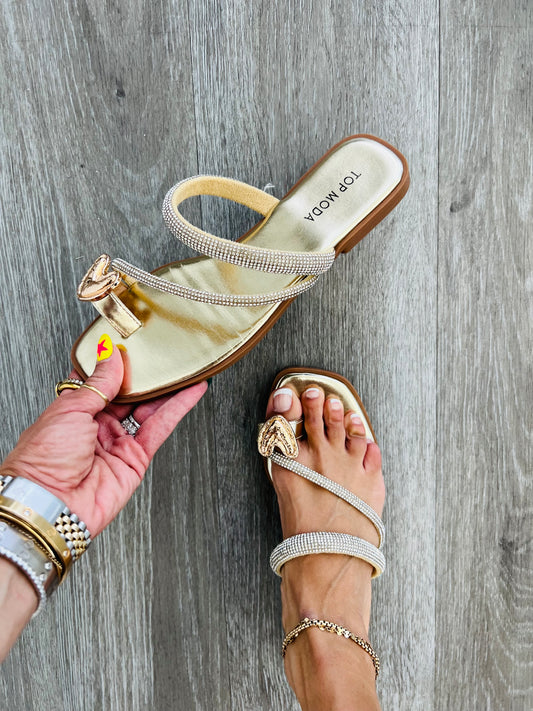 Heart Of Gold Rhinestone Sandals