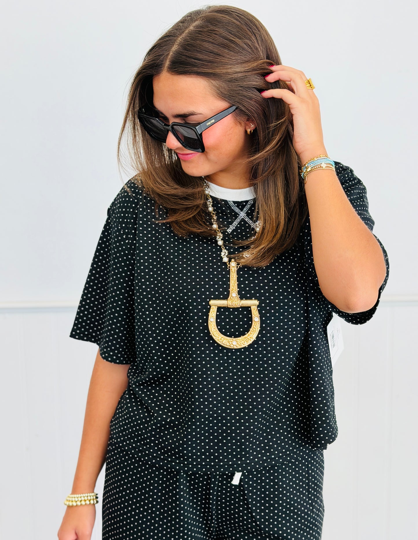 Black Polka Dot Top & Crop Pants Set (Reg.)