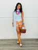Sky Blue One Sleeve Asymmetric Overlay Blouse (Reg.)