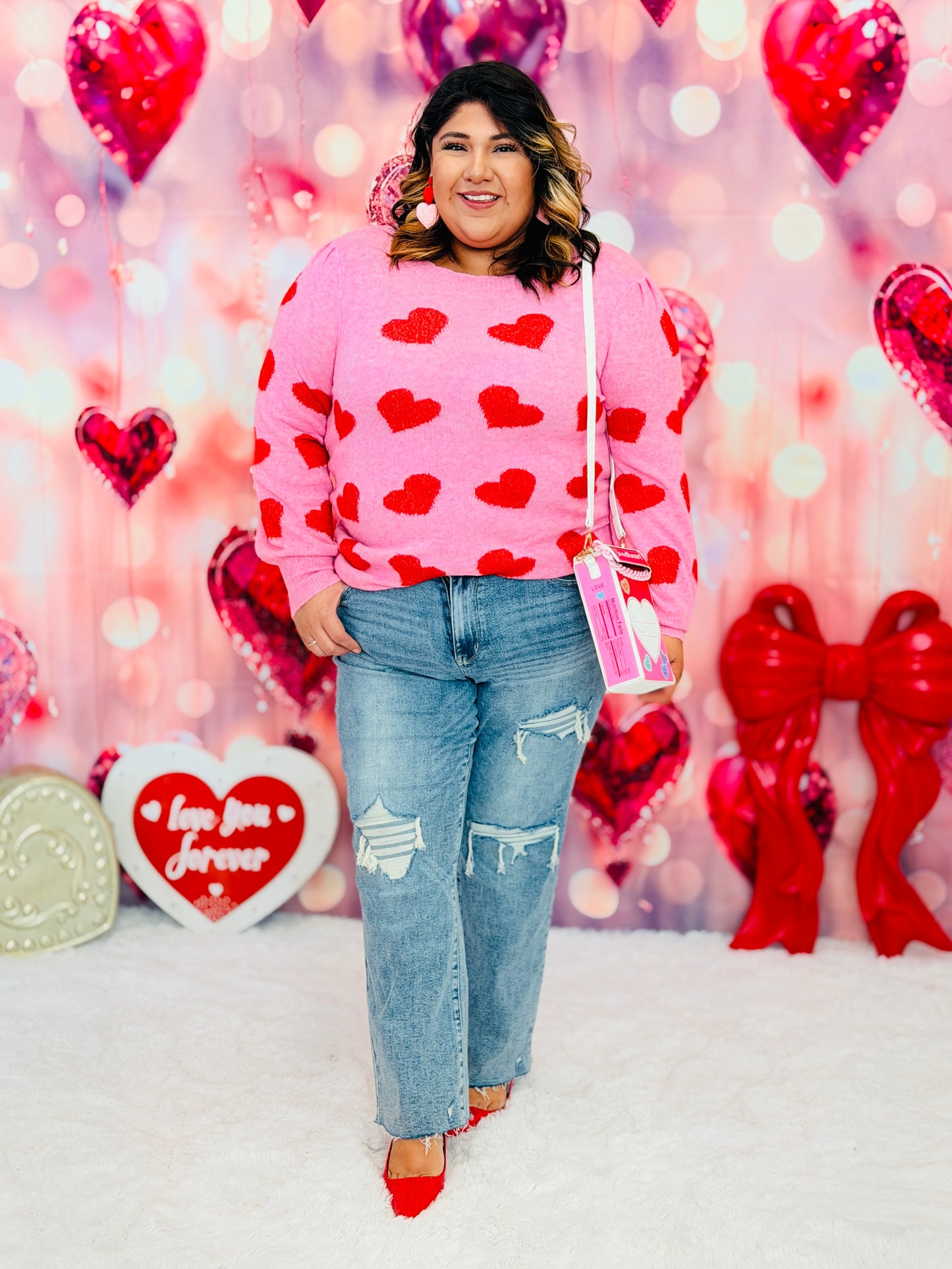 Pink Jacquard Hearts Sweater Top (Reg.)