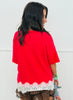 Hot Pink Lace Hem Fuzzy Sweater Top (One Size)