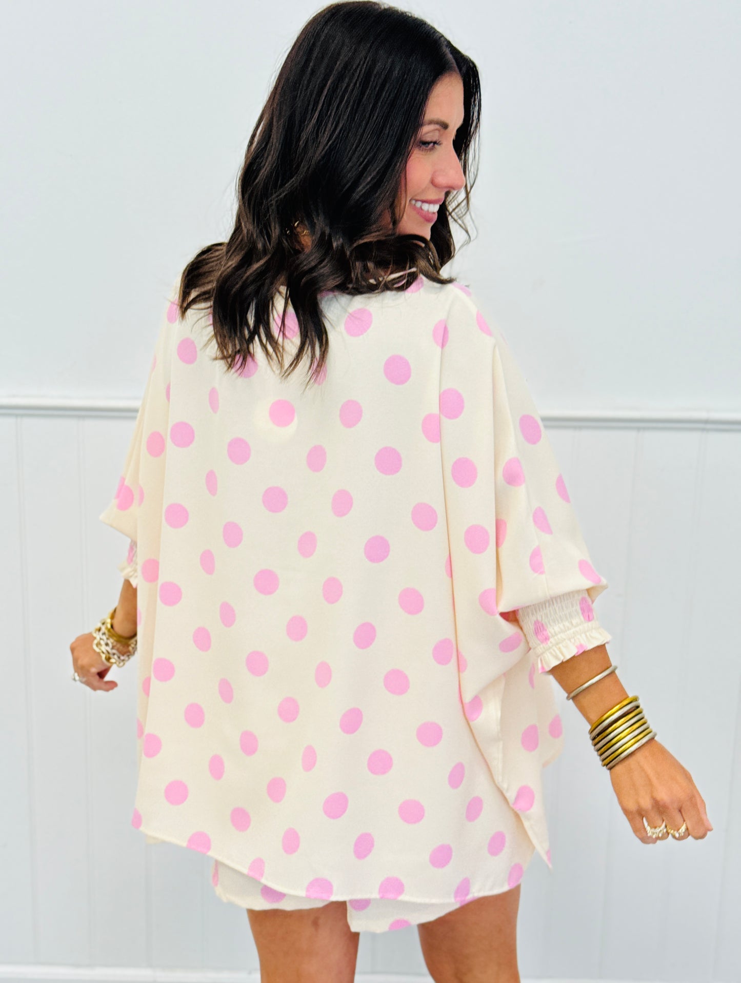 Ecru/Pink Polka Dot Lounge Set (Reg. & Plus)