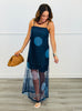 Navy Polka Dot Sheer Overlay Midi Dress (Reg.)