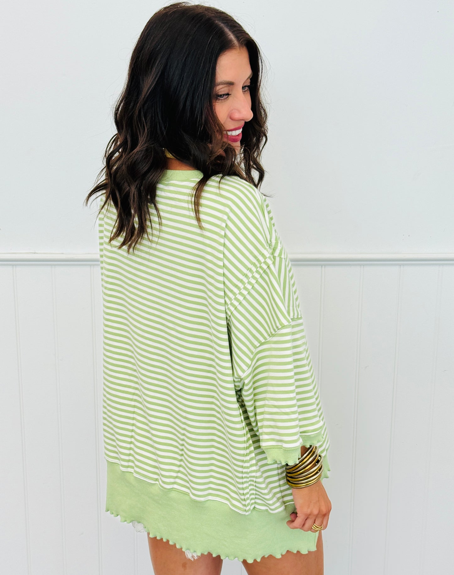 Candy Stripe Merrow Edge Sweatshirt Top (Reg.) - 2 Colors