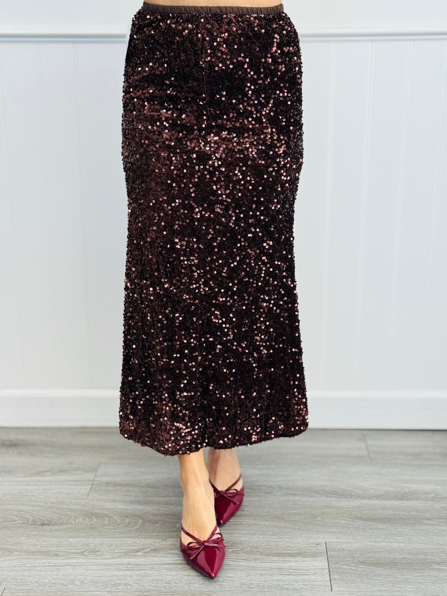 Sequin Slip On Midi Skirt (Reg.) - 2 Colors