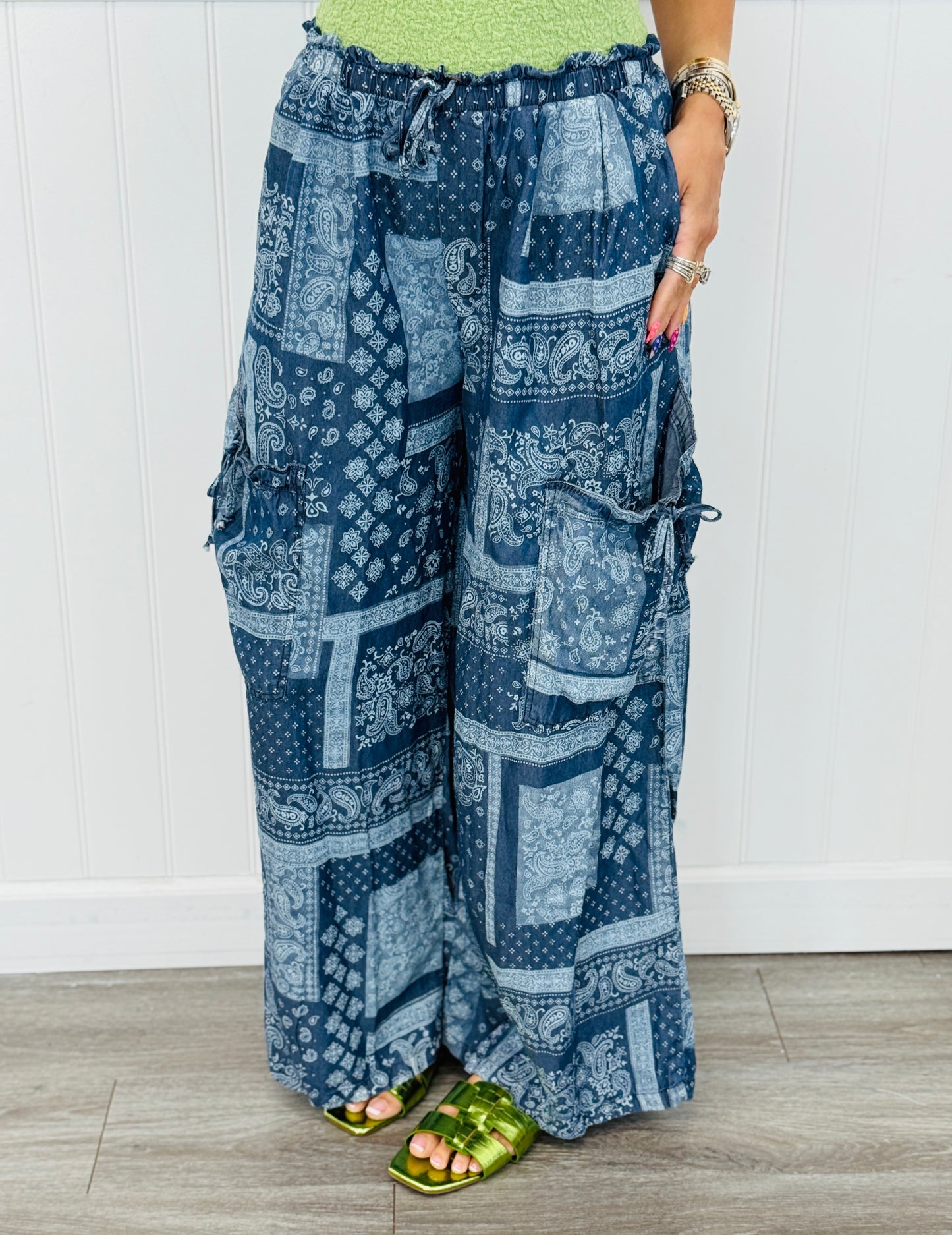 Denim Patchwork Paisley Print Pants (Reg.)-2 Colors