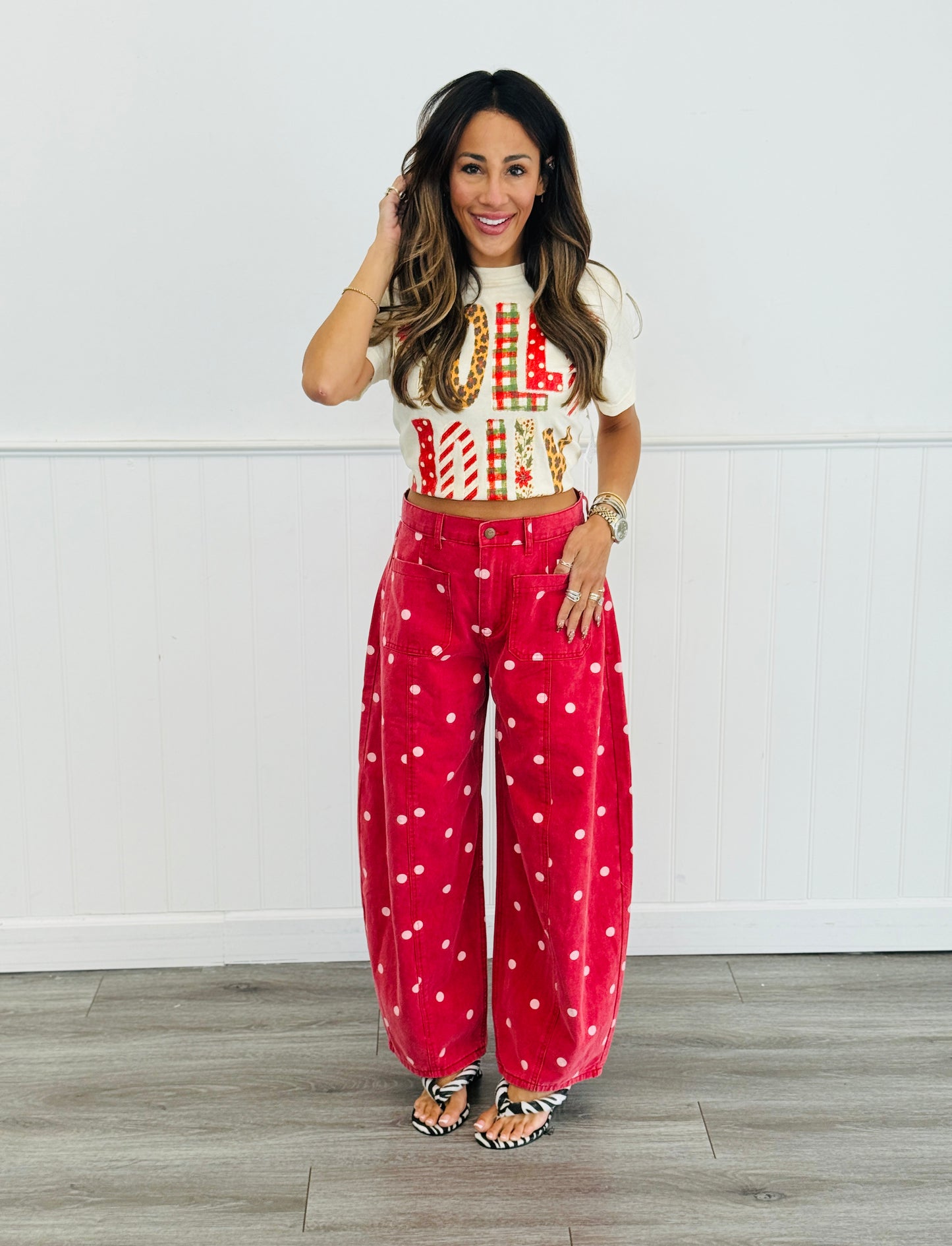 Brick Washed Denim Polka Dot Barrel Pants (Reg.)