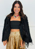 Black Sequin Tassel Faux Fur Cardigan (Reg.)