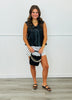 Black Faux Leather Lace Trim Collar Blouse (Reg.)