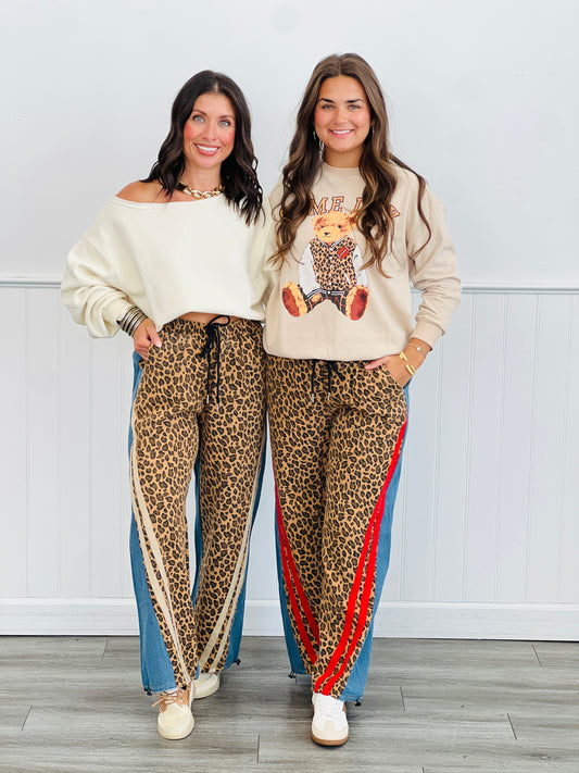 Leopard/Denim Side Stripe Pants (Reg.)-2 Colors
