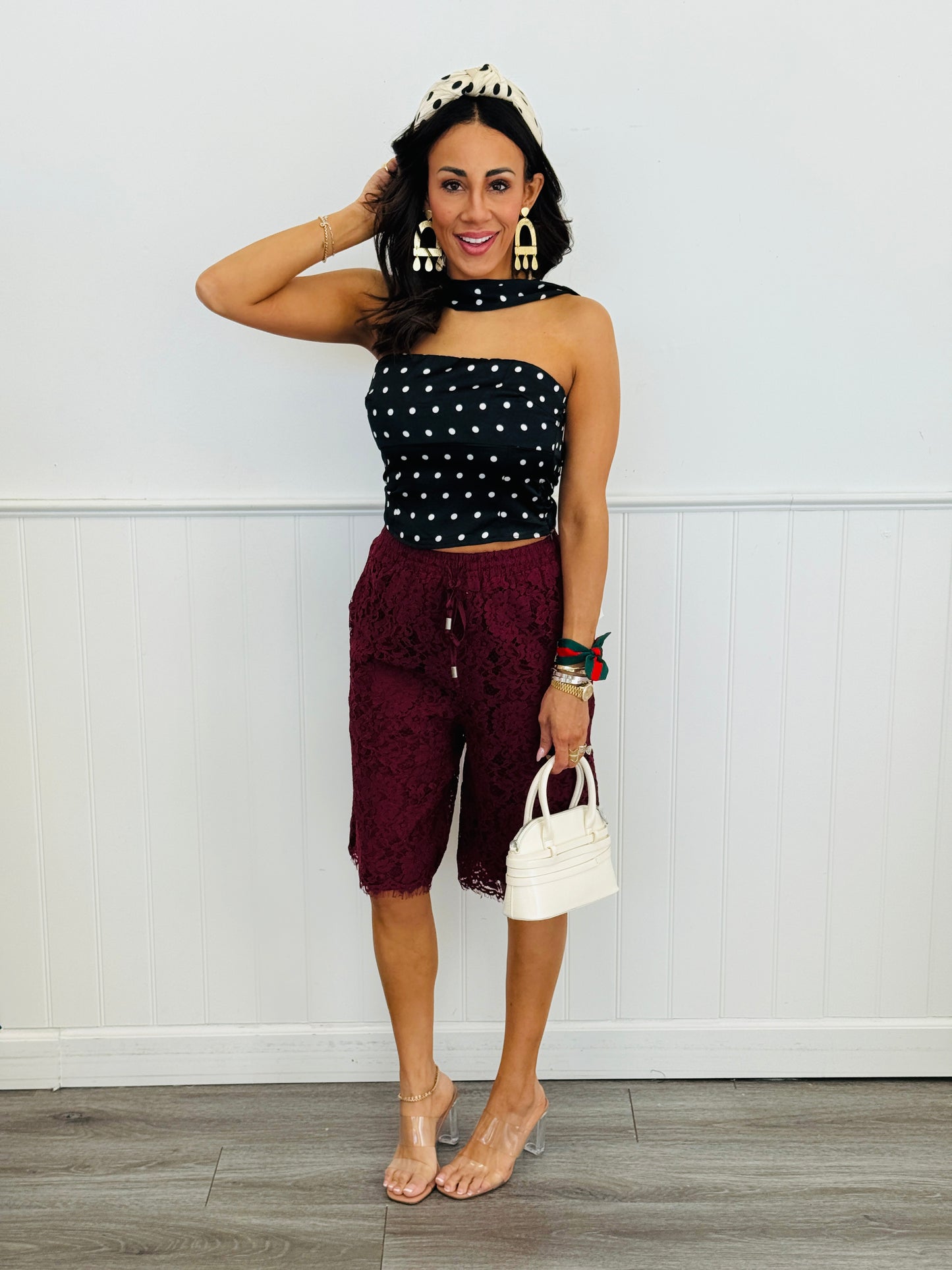 Black/White Polka Dot Scarf Top (Reg.)