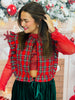 Red Plaid Ruffled Tie Quilted Vest (Reg & Plus)