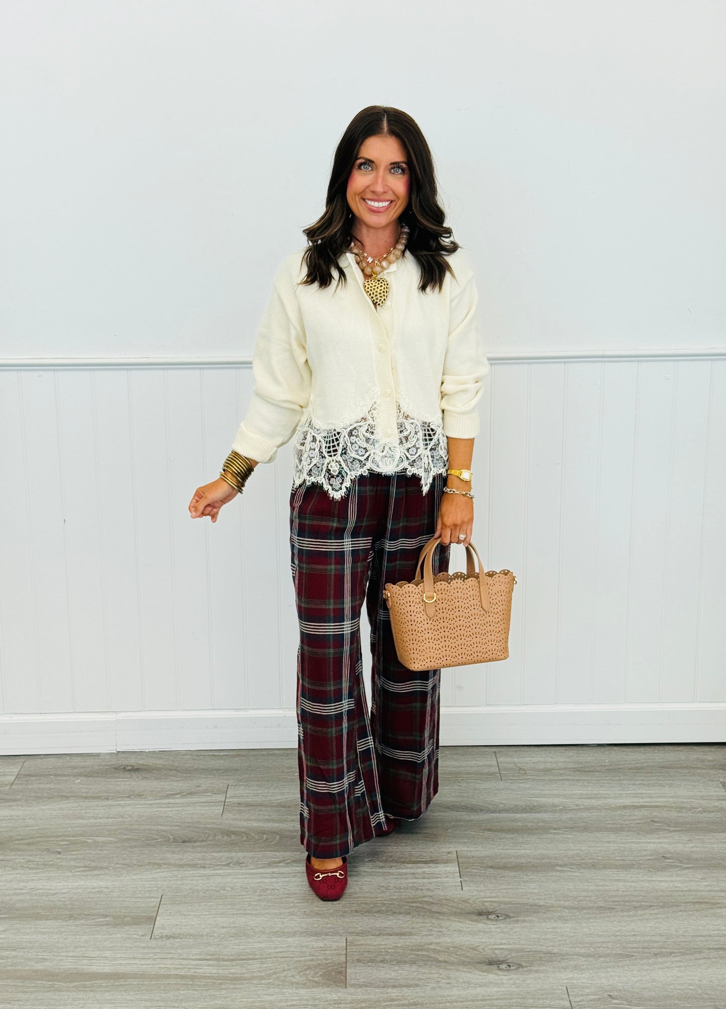Cream Lace Trim Button Up Sweater Cardigan (Reg.)