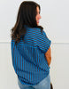 Blue Stripe Tie Bow Neck Blouse (Reg.)