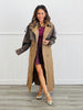 Brown Leather Contrast Maxi Trench Coat (Reg.)
