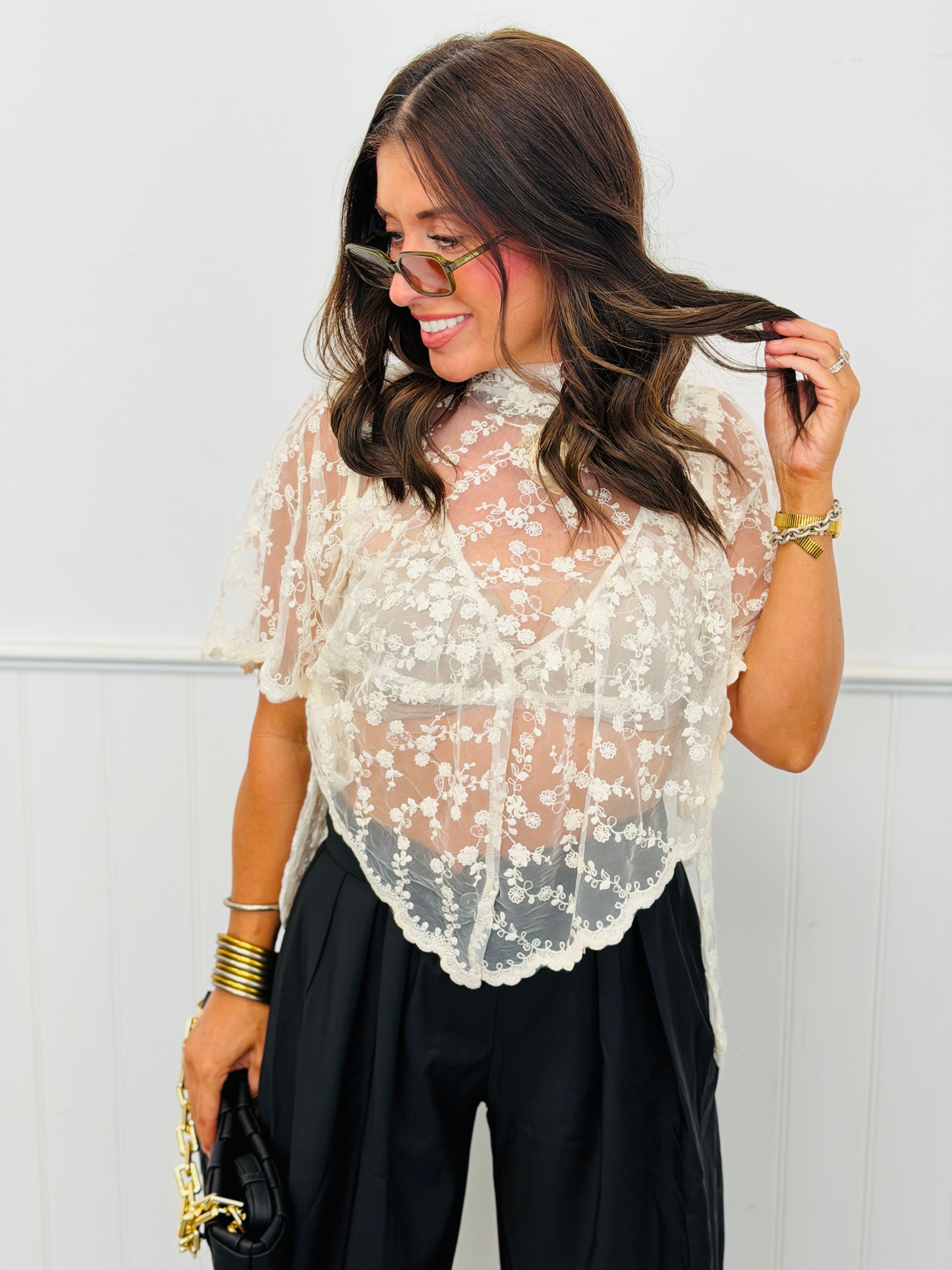 Beige Lace & Grace Sheer Poncho (Reg.)