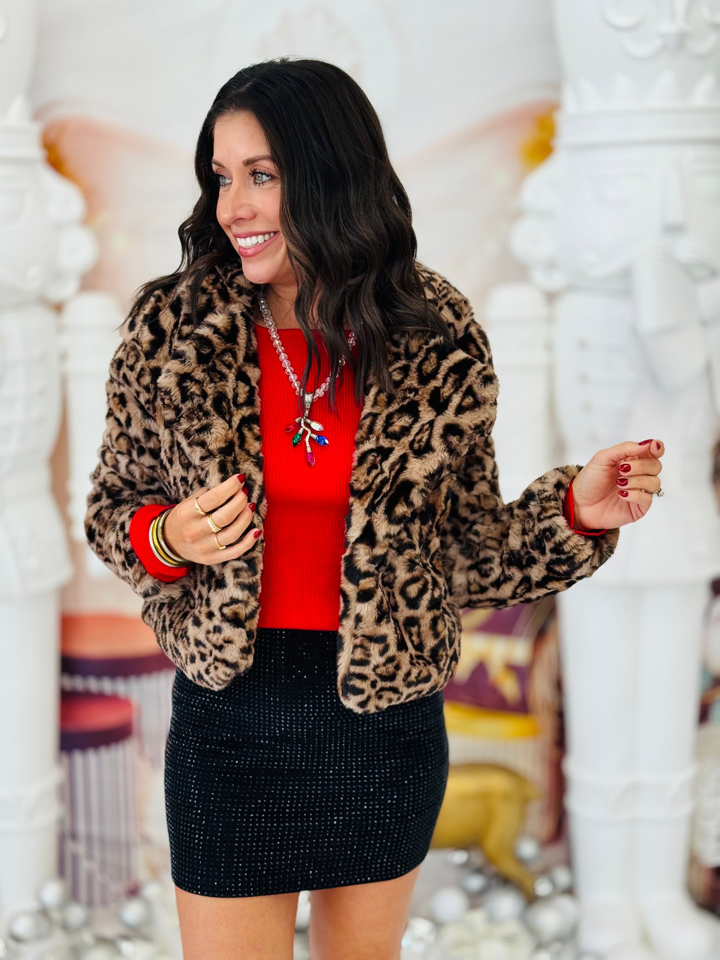 Camel Leopard Faux Fur Jacket (Reg)