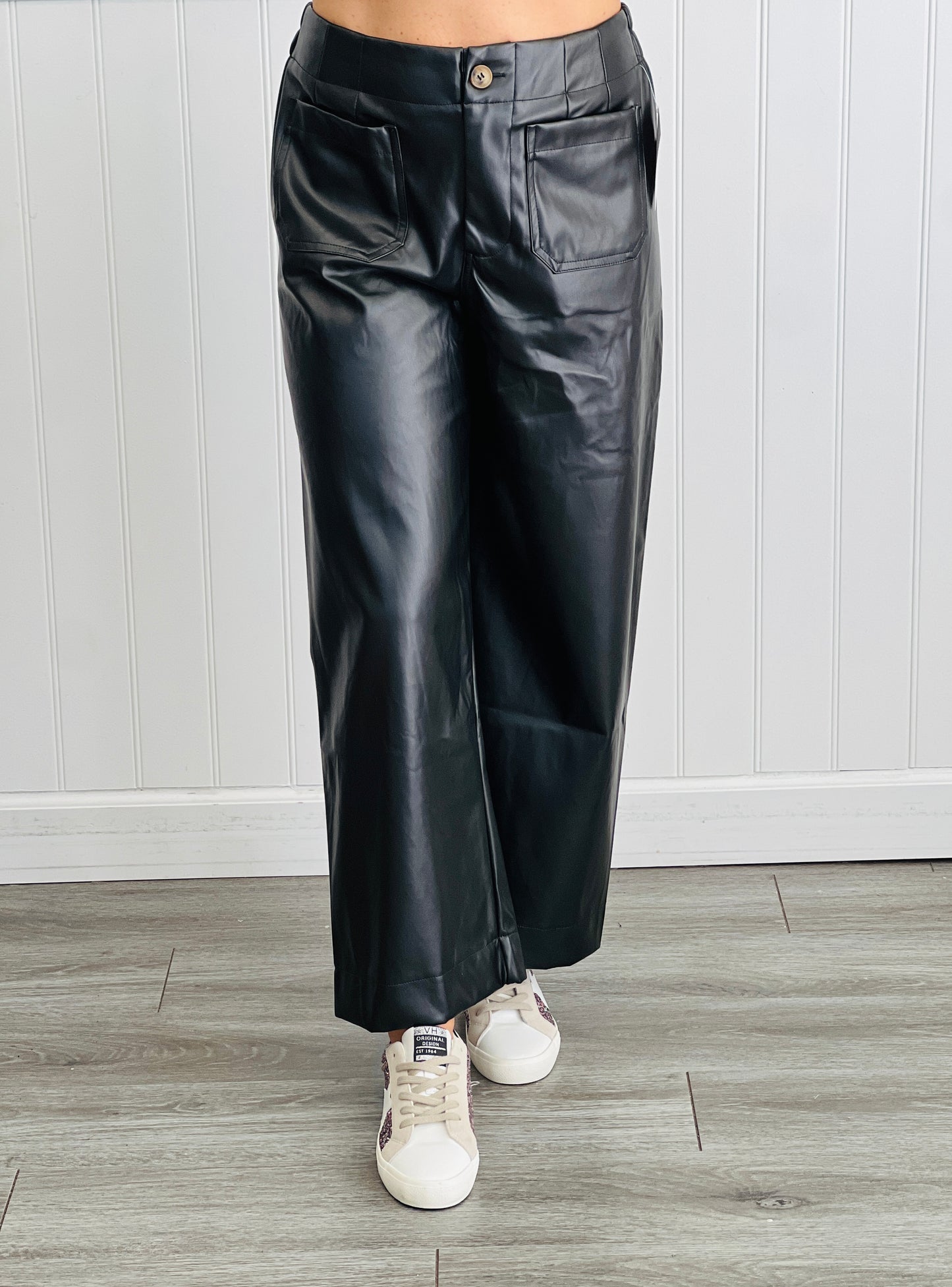 Black Faux Leather Gaucho Pants (Reg.)