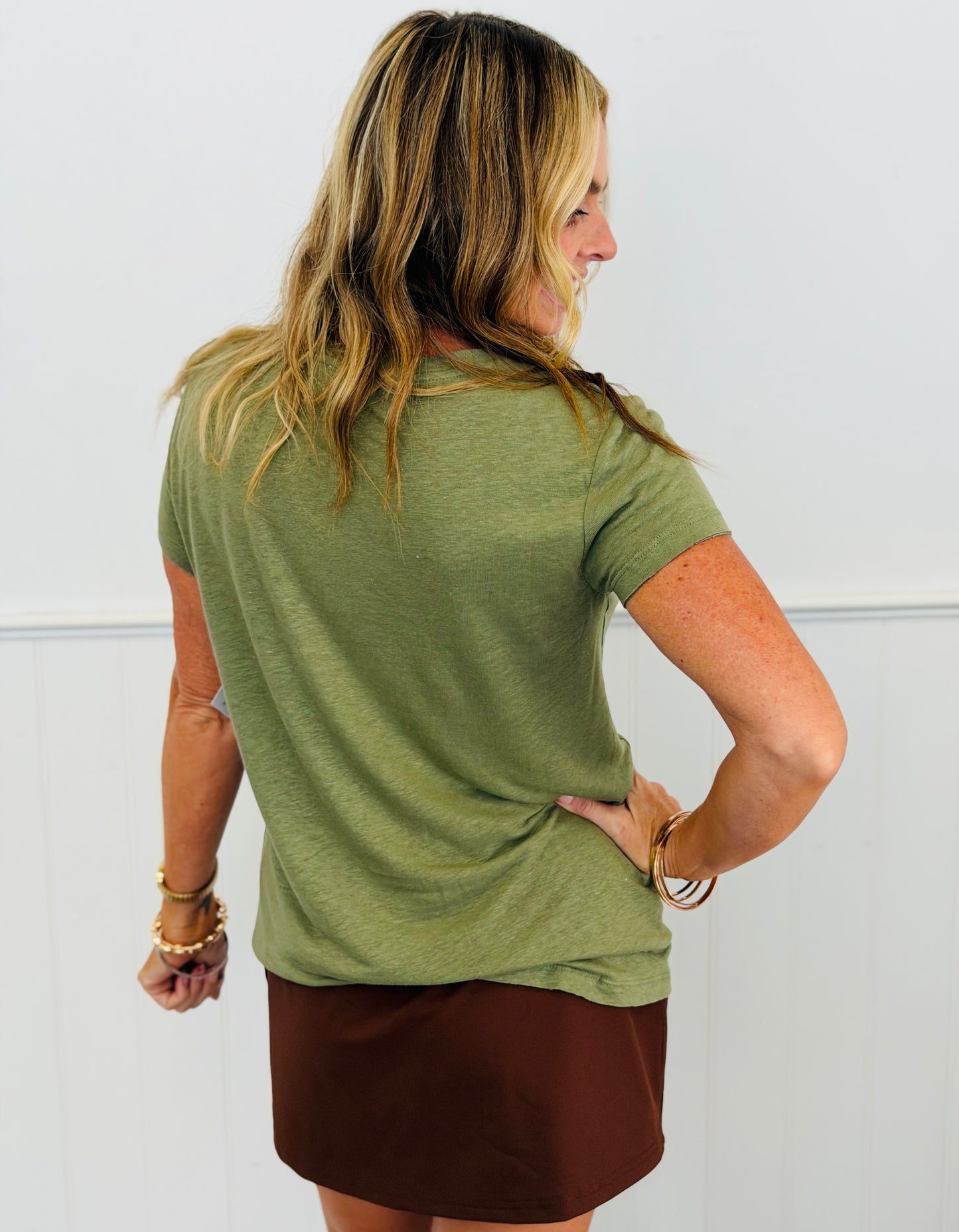 Linen Blend Side Slit Top (Reg.) - 5 Colors