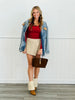 Denim Contrast Faux Suede Zip Up Jacket (Reg.)