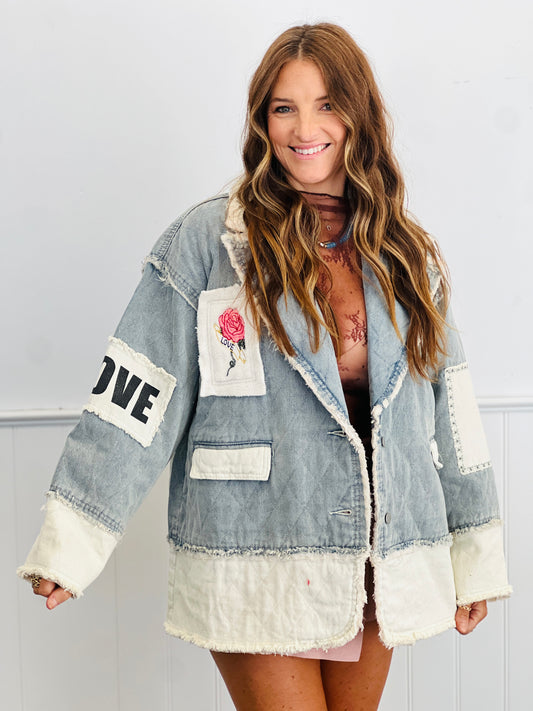 POL Denim Color Block Embroidered Heart Patch Jacket (Reg.)