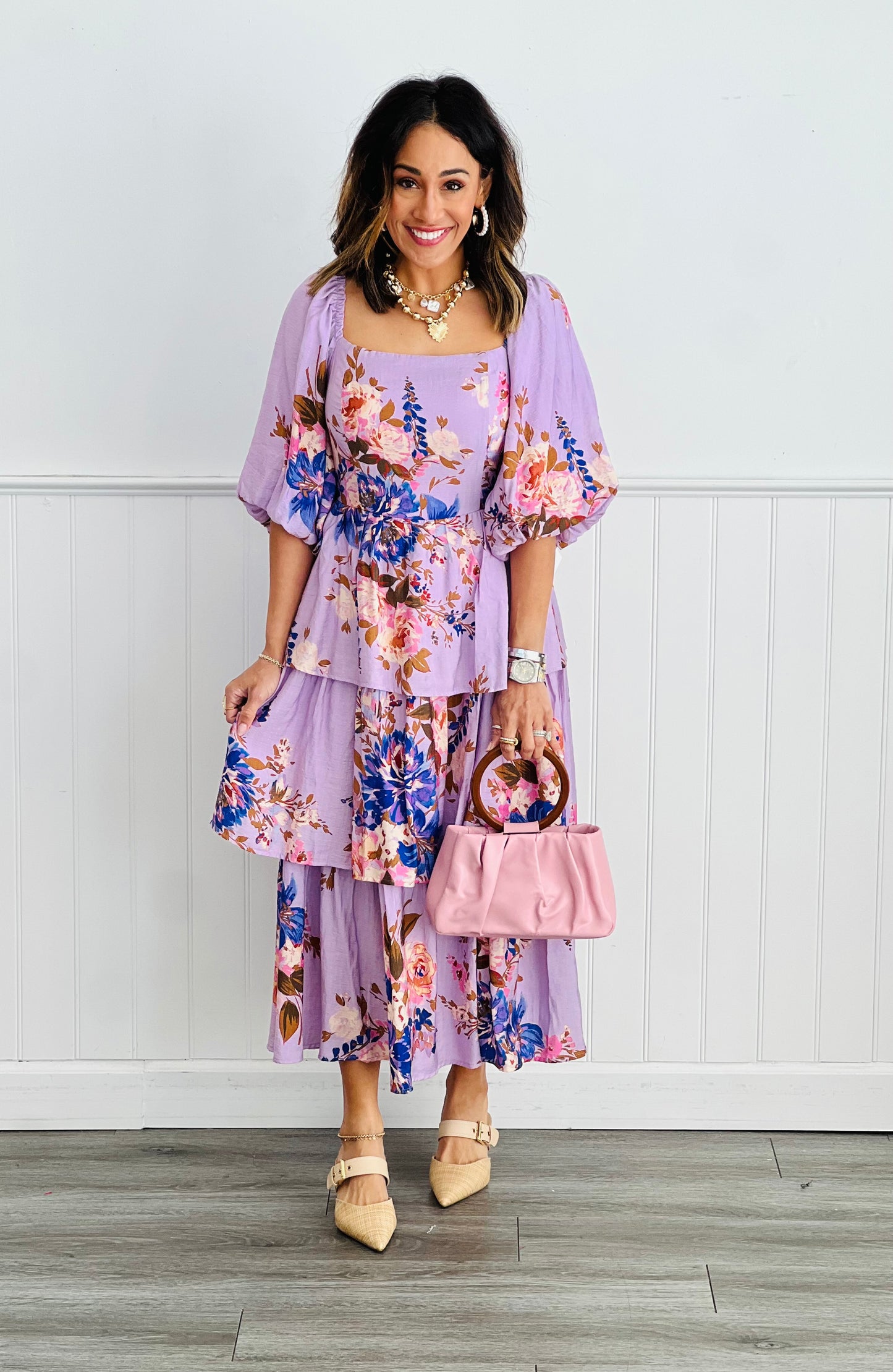 Lavender In Springtime Midi Dress (Reg & Plus)