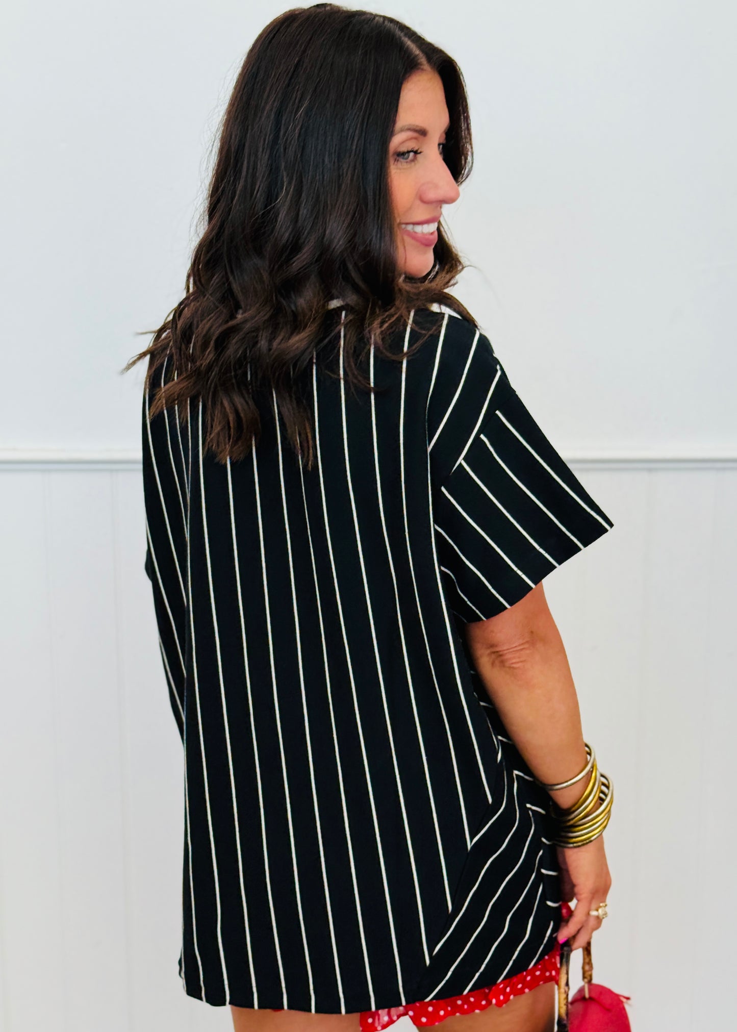 Black Striped 83 Lace Jersey Top (Reg.)