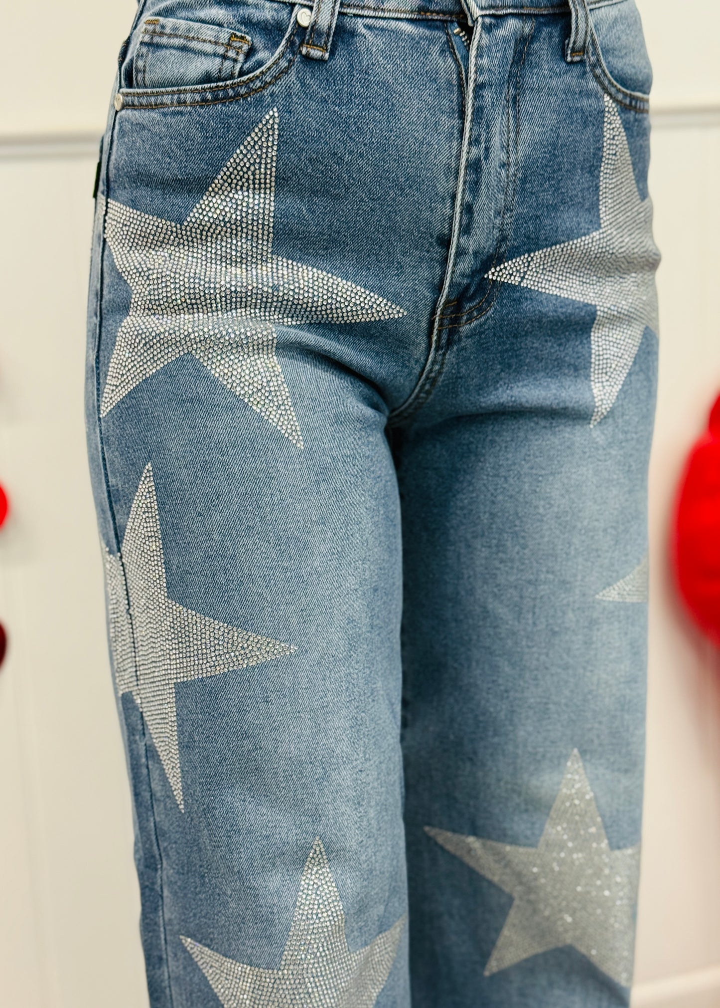 Medium Stone Star Patch Wide Leg Jeans (Reg.)