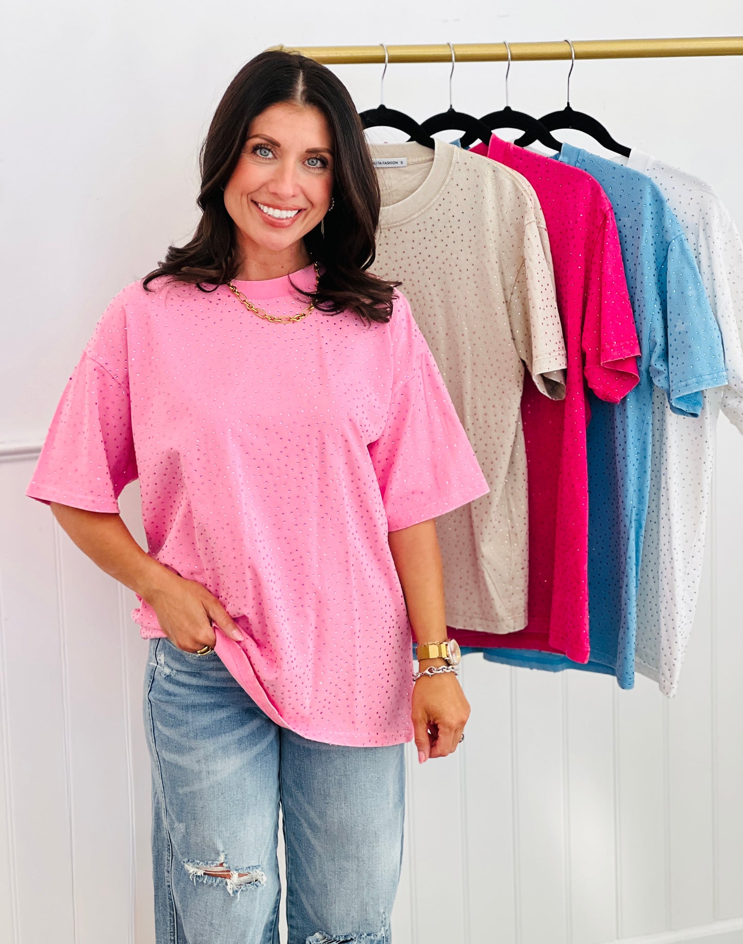 Rhinestone Short Sleeve Top Spring Remix (Reg.) - 5 Colors