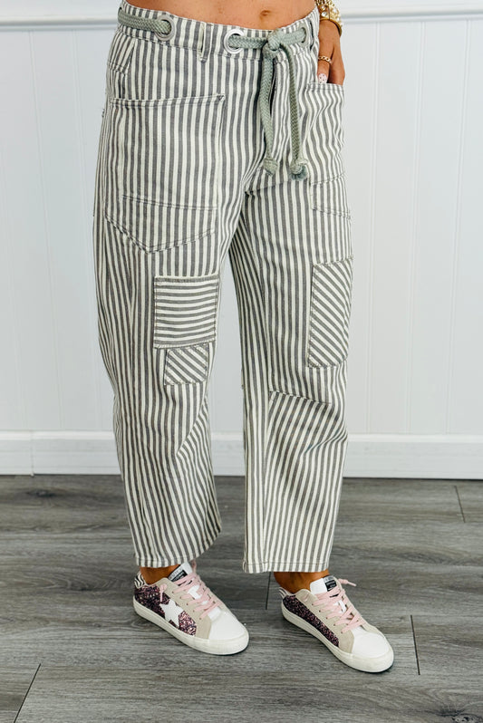 Grey Striped Twill Barrel Pants (Reg & Plus)