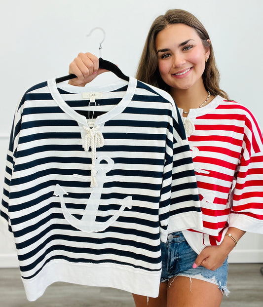 Anchor Graphic Striped Top (Reg & Plus)-2 Colors