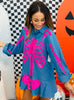 Queen Of Sparkles Denim & Pink Sequin Skeleton Mini Dress (Reg. and Plus)