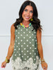 Sleeveless Scallop Lace Trim Polka Dot Top (Reg.)- 3 Colors