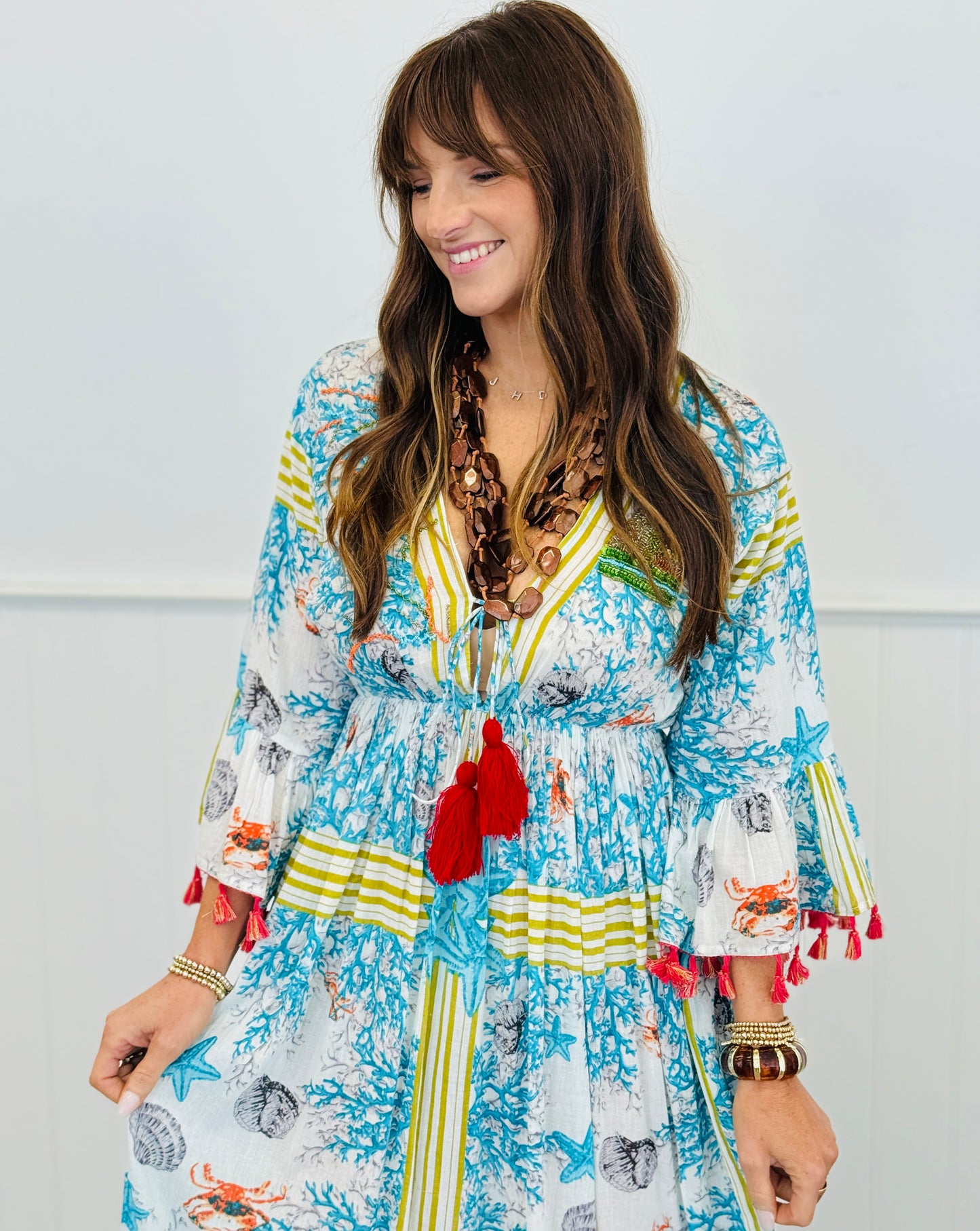 POL Ivory/Blue Multi Tassel Maxi Dress (Reg.)