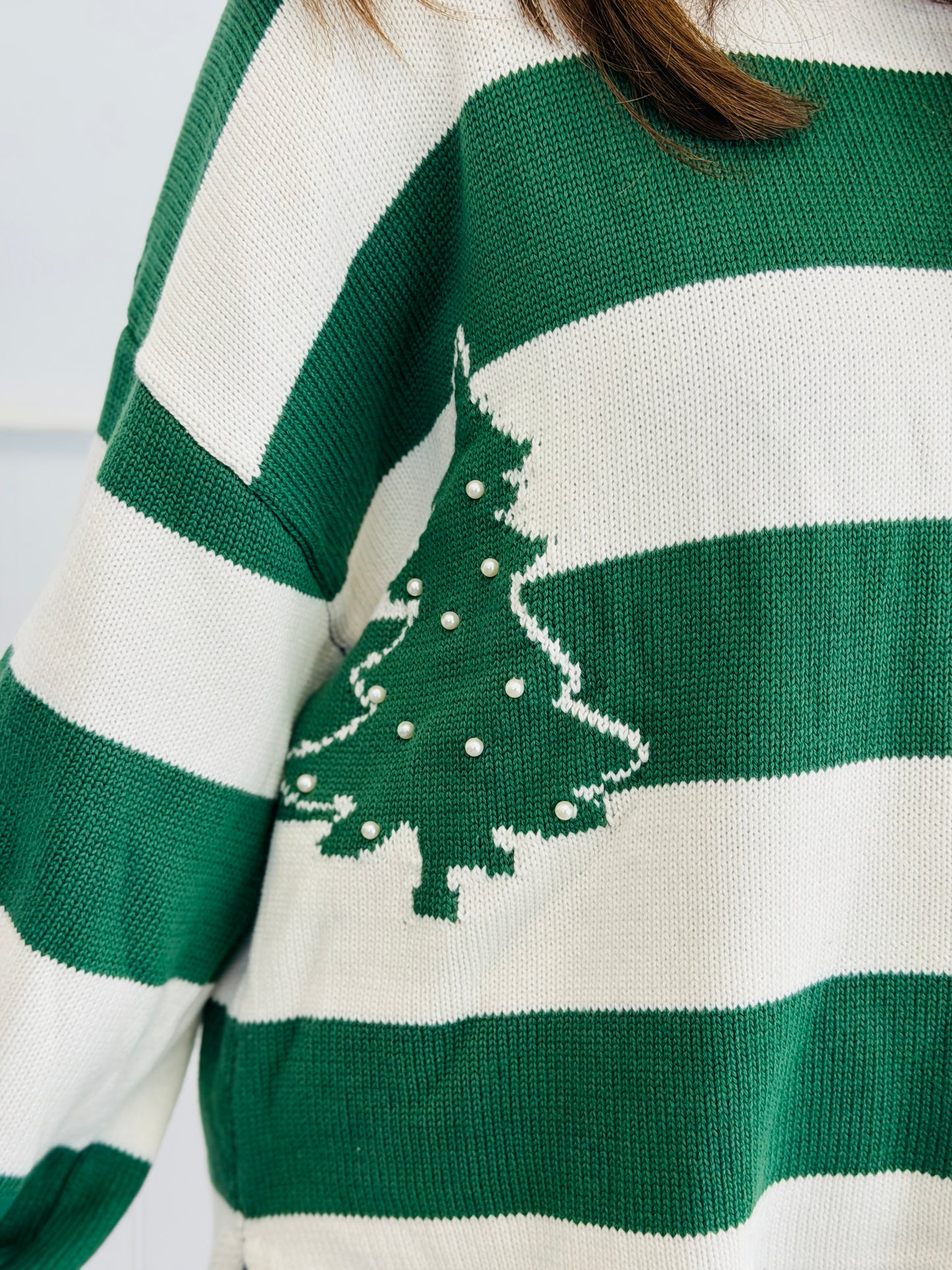 Green/Ivory Pearl Studded Christmas Tree Sweater (Reg.)