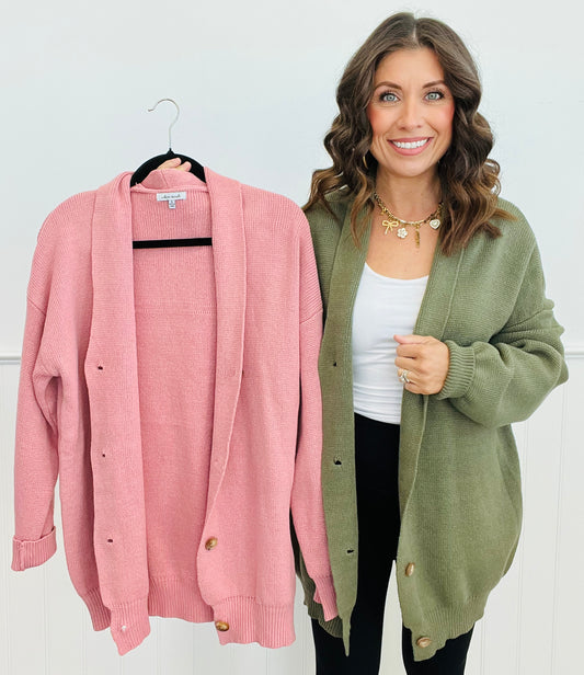 Button Down Sweater Cardigan (Reg & Plus)-2 Colors